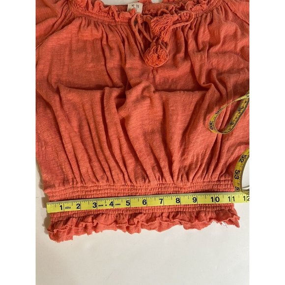 Free People Top Size XS Orange Linen Blend Flutter Sleeve Drawstring Neck EUC - Picture 13 of 14